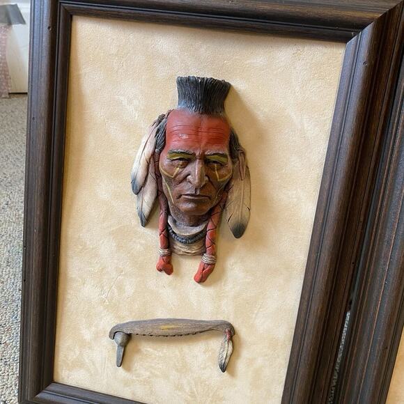 Neil J.Rose White Tail Native Indian Sculpture Frame WHIRLWIND FEARSNOMAN Lotof2 - Picture 3 of 5